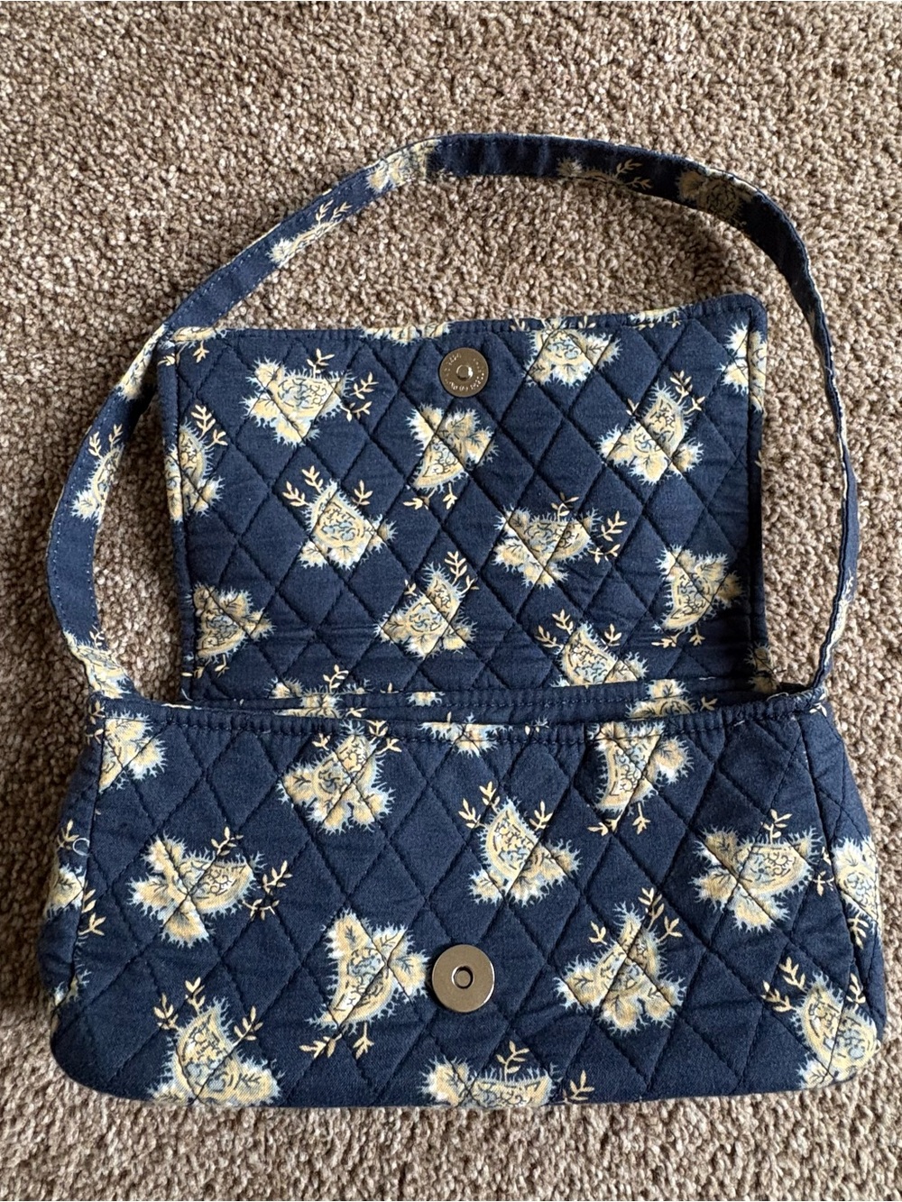 Quilted Floral Crossbody Bag - Navy and Cream - Picture 2 of 6